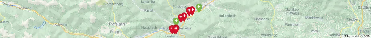 Map view for Pharmacies emergency services nearby Bruck an der Mur (Bruck-Mürzzuschlag, Steiermark)